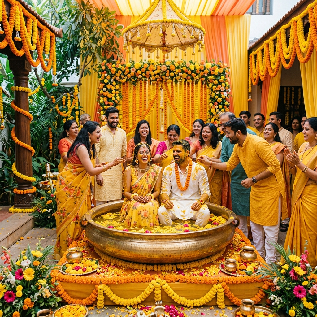 Marigolds and yellow haldi layouts